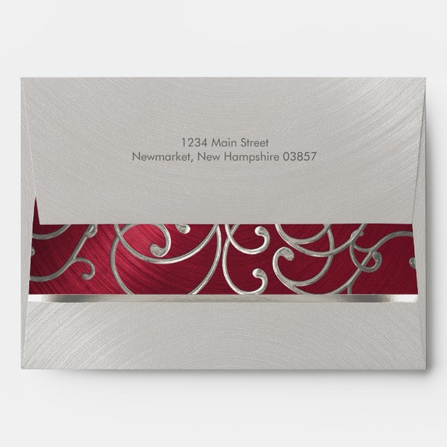 Elegant Red and Silver Filigree Envelopes (Back (Top Flap))