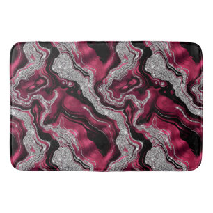 Elegant Red and Silver Glitter Agate Pattern Bath Mat