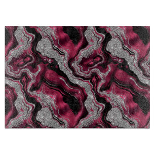 Elegant Red and Silver Glitter Agate Pattern Cutting Board