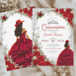 Elegant Red and Silver Werstern Quinceañera Invitation
