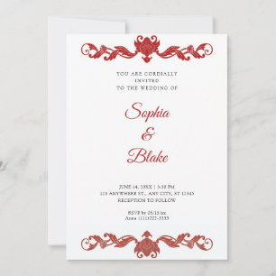 Elegant Red and White Art Deco Wedding Invitation