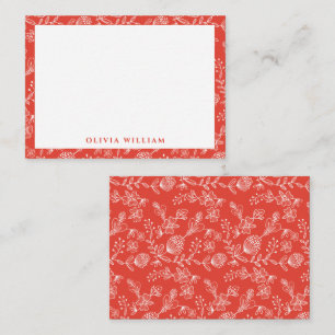 Elegant Red And White Boho Floral Border Name Card
