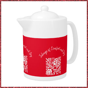Elegant Red and White Christmas Holiday Teapot
