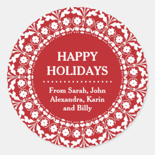 Elegant Red and White Christmas Labels Folk Art