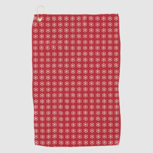 Elegant Red and White Christmas Snowflakes Golf Towel