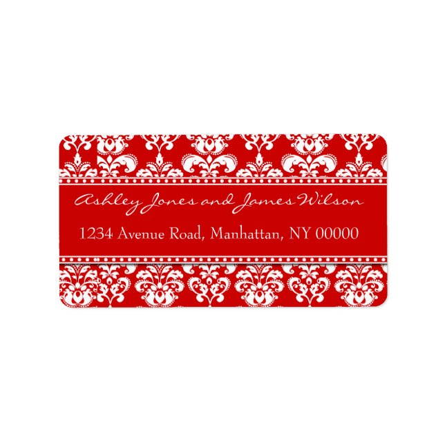 Elegant Red and White Damask Address Labels (Front)