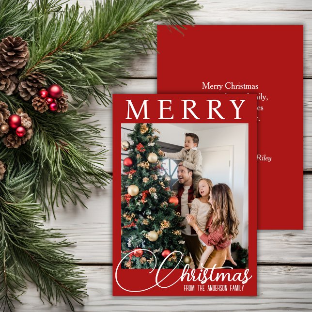 Elegant Red And White Family Photo Christmas Holiday Card (Elegant Red And White Family Photo Christmas Holiday Card)