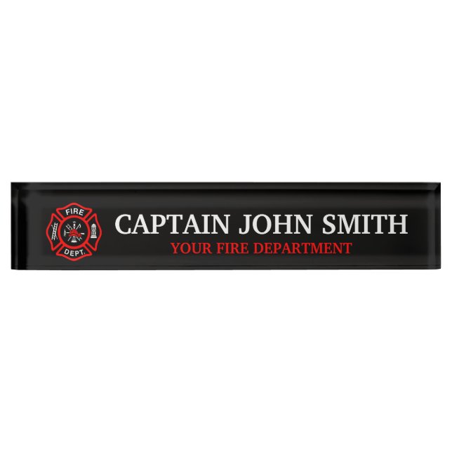 Elegant Red And White Firefighter Nameplate (Front)