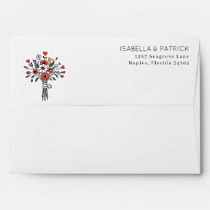 Elegant Red and White Floral Line Illustration Envelope
