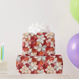 Elegant Red and White Flowers Mosaic Glass Pattern Wrapping Paper