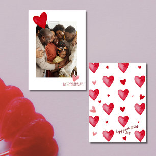 Elegant red and white heart photo Valentine’s Day  Holiday Card