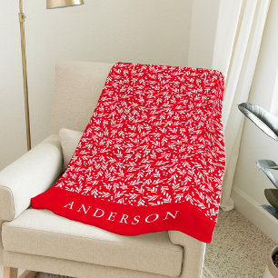 Elegant Red and White Holly Berries Personalised Fleece Blanket
