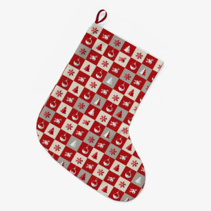 Elegant red and white merry Christmas Large Christmas Stocking