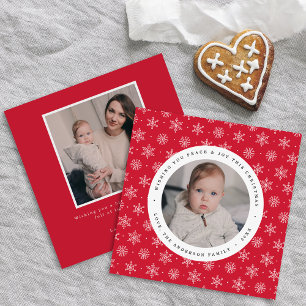 Elegant Red and White Snowflake Pattern 2 Photo Holiday Card