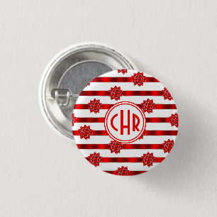 Elegant Red and White Stripes with Ribbon 3 Cm Round Badge