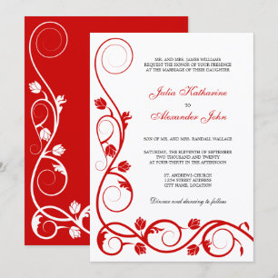 Elegant Red and White Swirls Invitation