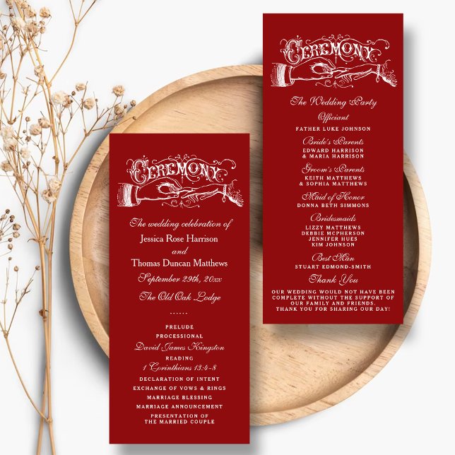 Elegant Red And White Wedding Ceremony Programs Rack Card (Creator Uploaded)