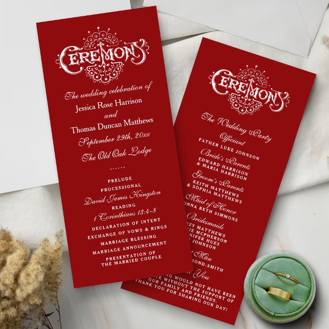 Elegant Red And White Wedding Ceremony Programs Rack Card (Creator Uploaded)