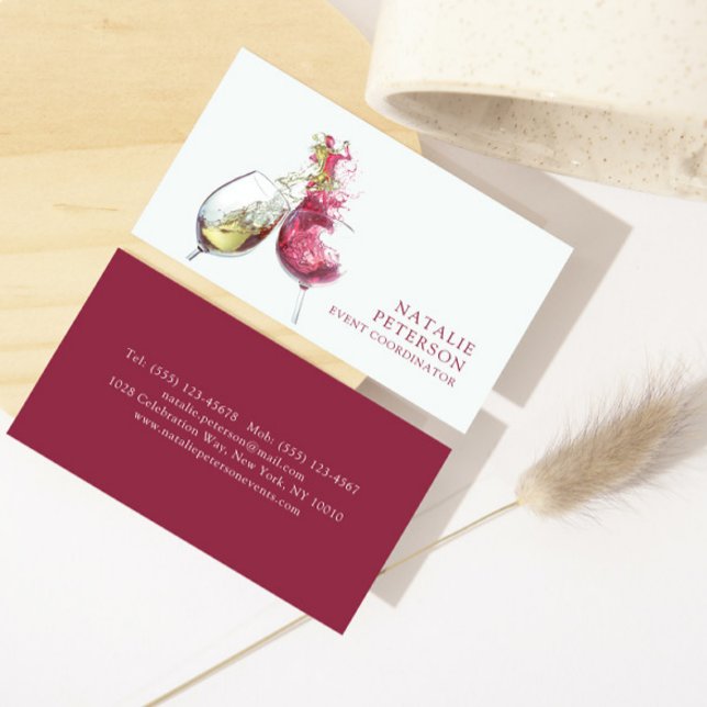 Elegant Red and White Wine Dance Event Coordinator Business Card (Creator Uploaded)