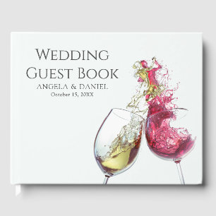 Elegant Red and White Wine Dance Photo Guest Book