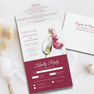 Elegant Red and White Wine Dance Wedding All In One Invitation