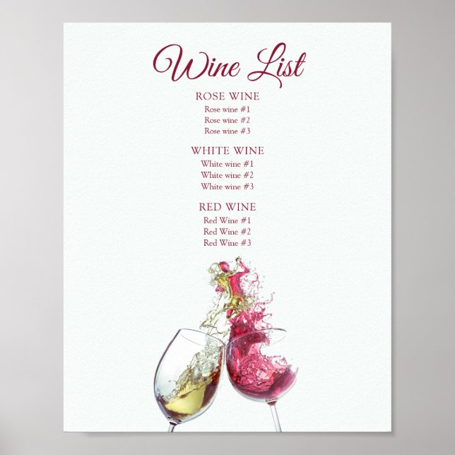 Elegant Red and White Wine Dance Wedding Menu Poster (Front)