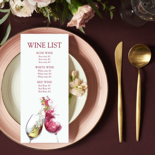 Elegant Red and White Wine Dance Wedding Wine List Menu (Creator Uploaded)