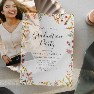 Elegant Red and Yellow Floral Graduation Party Vellum Invitations