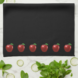 Elegant Red Apples on Black Kitchen Towel