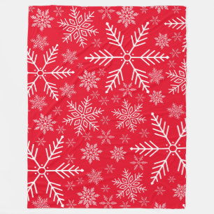 Elegant Red Aqua White Winter Snowflake Fleece Blanket