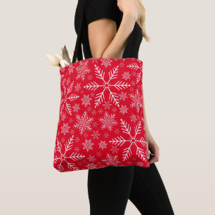 Elegant Red Aqua White Winter Snowflake  Tote Bag