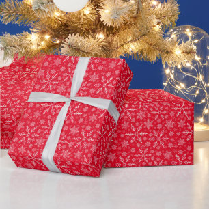 Elegant Red Aqua White Winter Snowflake  Wrapping Paper