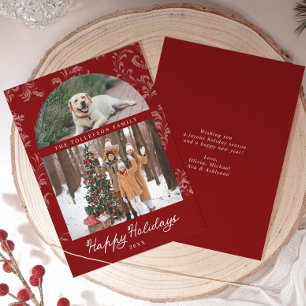 Elegant Red Arch Family Photo Christmas Holiday Card