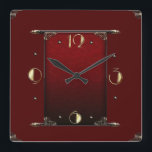 Elegant Red Art Deco Square Wall Clock<br><div class="desc">Great clock design. You will love it like others. Be free to use this design for other product you like or to customise and add your text. Follow me for more. Thank you. Have a nice day.</div>