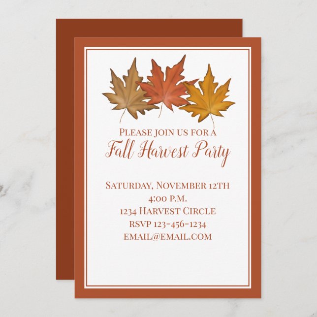 Elegant Red Autumn Fall Leaves Classic Harvest Invitation (Front/Back)