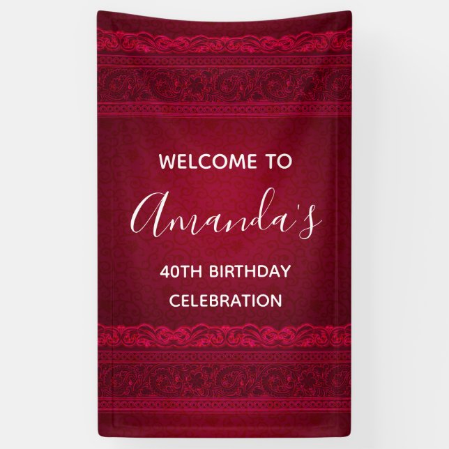 Elegant Red Background Stylish Birthday Welcome Banner (Vertical)