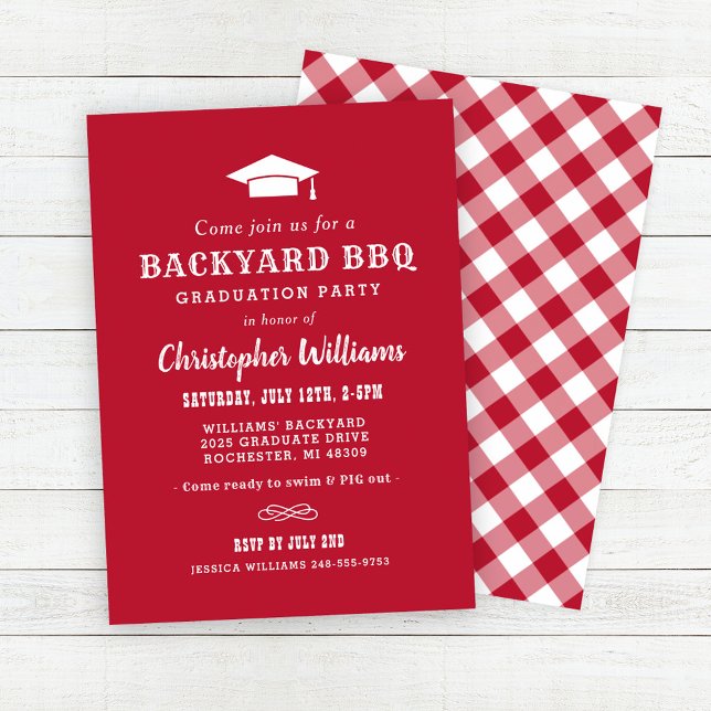 Elegant Red Backyard BBQ Graduation Party Invitation (Creator Uploaded)
