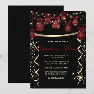Elegant Red Balls,Confetti Company Christmas Party Invitation