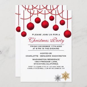 Elegant Red Bauble Christmas Party Invitation