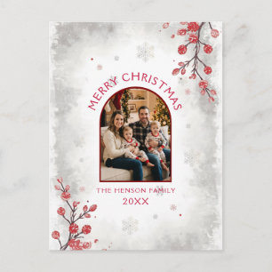 Elegant Red Berries Family Photo Christmas  Holiday Postcard