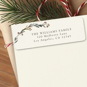 Elegant Red Berries Greenery Holiday Address Return Address Label