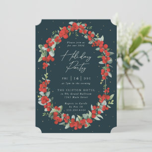 Elegant Red Berry + Eucalyptus Holiday Party Invitation