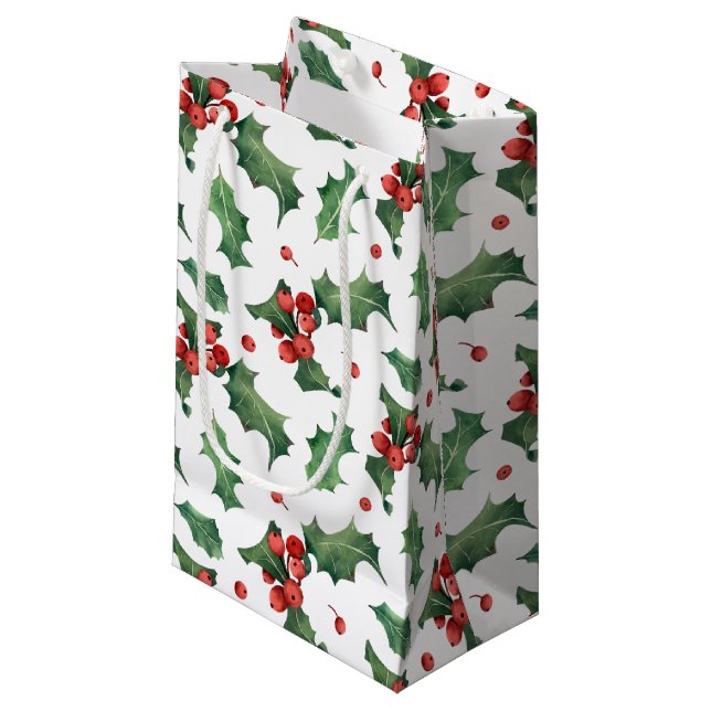 Elegant Red Berry Pattern Christmas Small Gift Bag (Front Angled)