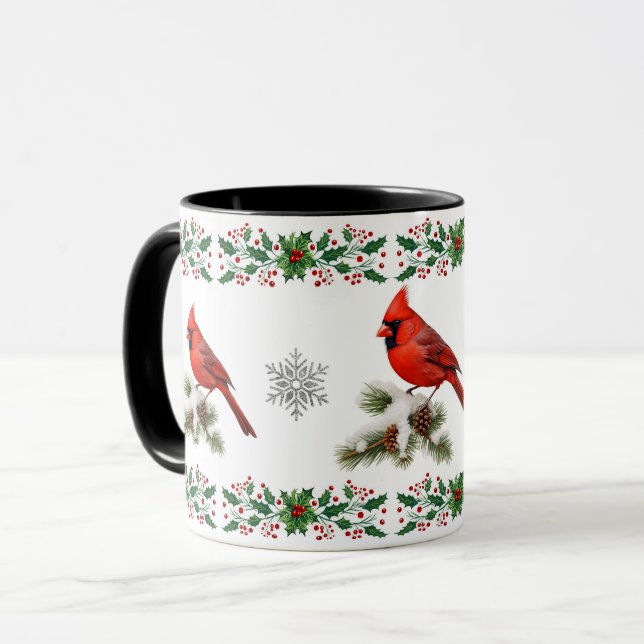 Elegant red bird cardinal holiday Christmas Mug (Front Left)
