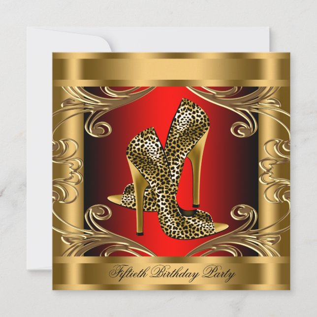 Elegant Red Black and Gold Birthday Party Invitation (Front)