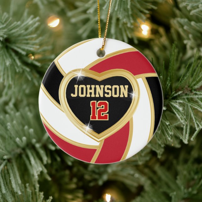 Elegant Red, Black and Gold Volleyball Ceramic Orn Ornament (Tree)