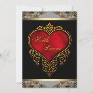 Elegant Red Black and Gold Wedding Invitation