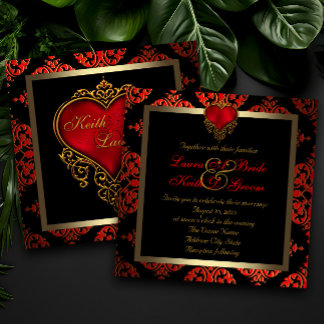 Elegant Red Black and Gold Wedding Invitation