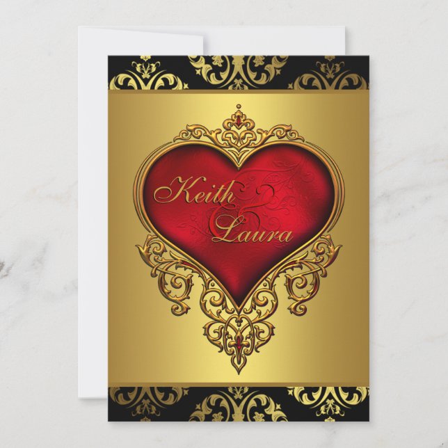 Elegant Red Black and Gold Wedding Invitation (Front)