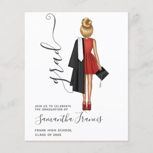 Elegant Red, Black and White Girl Grad Invitation Flyer
